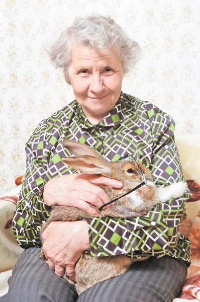Frau hält Kaninchen — Stockfoto