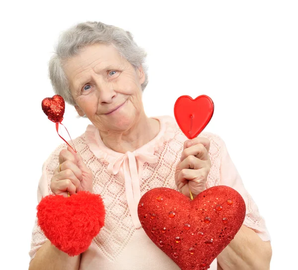 Woman with hearts — Stock Photo, Image