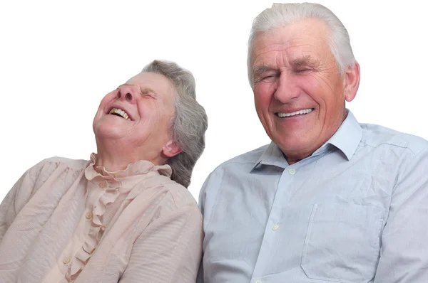 Щаслива стара пара сміється, поки один не плаче — стокове фото