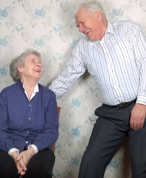 Happy old couple laugh until one cries — Stok fotoğraf