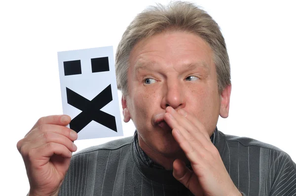 Adult man hold card with image — Stock Photo, Image