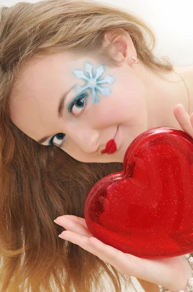Girl with hearts — Stock Photo, Image