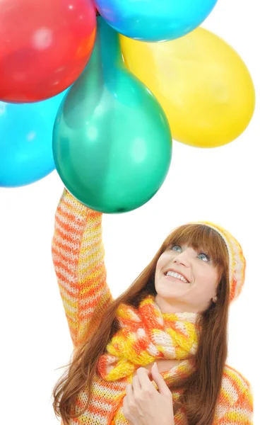 Kız, hayranlıkla balonlar görünüyor — Stok fotoğraf