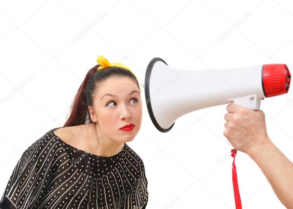 Intriguing woman and megaphone