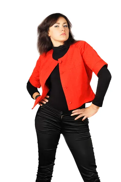 Vackra stolthet flicka i röd-svarta kläder — Stockfoto