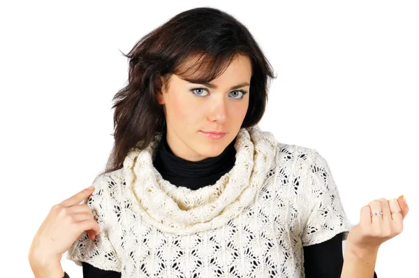 Portrait de belle fille vêtue de duotone et tricot blanc — Photo
