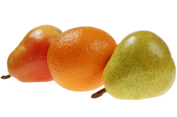 Barevné hrušky a oranžové — Stock fotografie