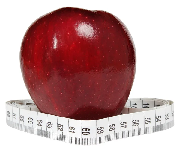 Red apple with tape-line — Stock Photo, Image