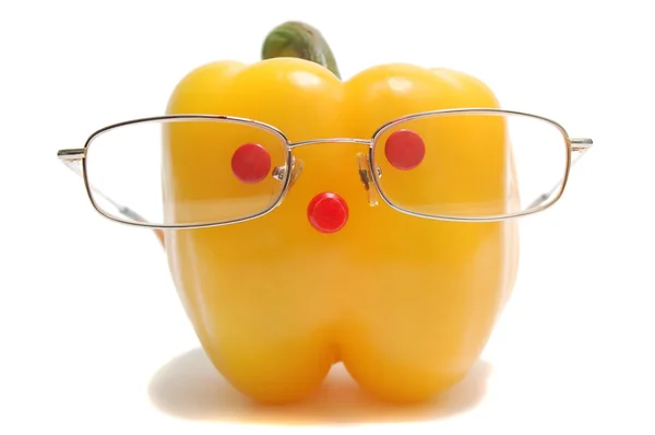Zabawna buzia z okulary z papryka żółta — Zdjęcie stockowe