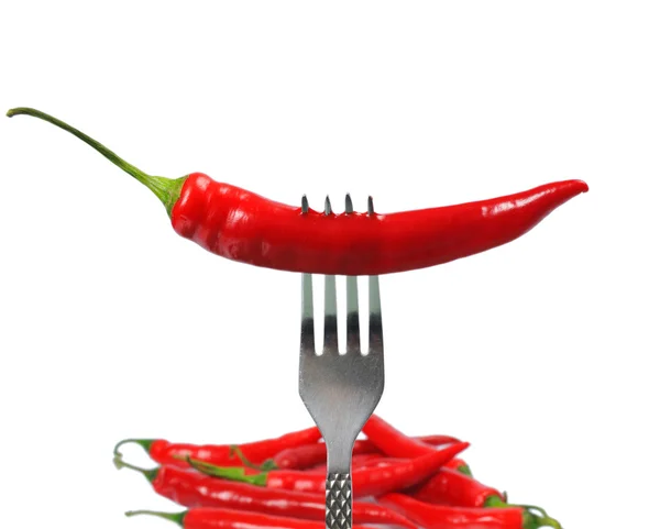 En röd paprika på gaffeln — Stockfoto