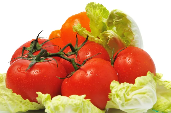 Pocos tomates con col de hojas — Foto de Stock