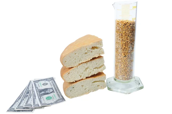 Becher, Brot, Geld — Stockfoto