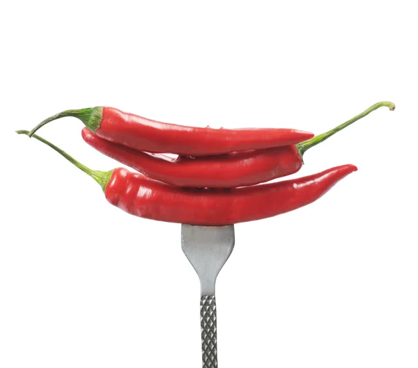 Pochi peperoni sulla forchetta — Foto Stock