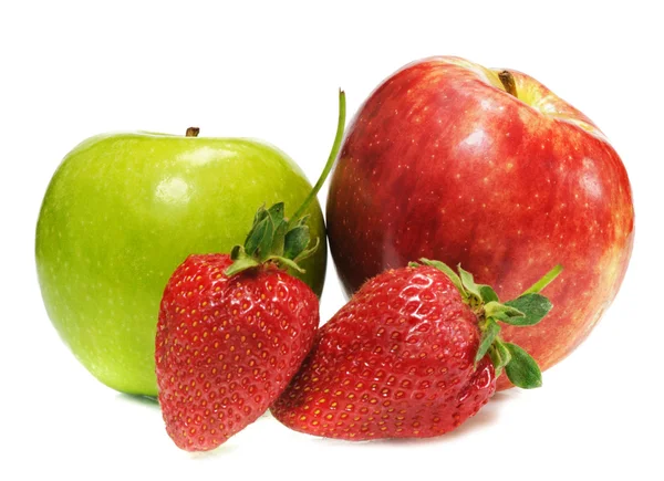 Two ripe appels with strawberry — Stock Photo, Image
