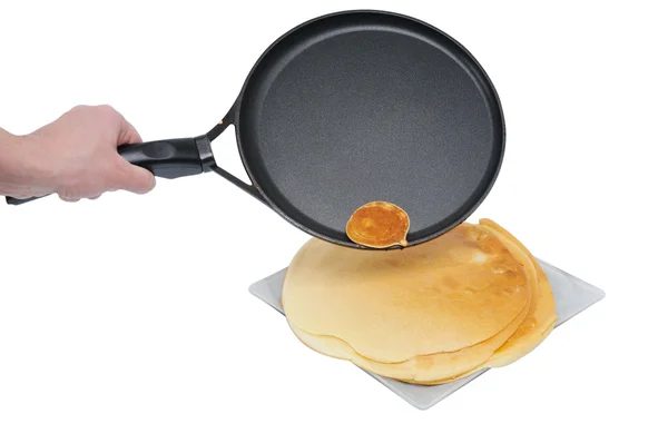 Small slapjack lie on frying pan — Stock Photo, Image
