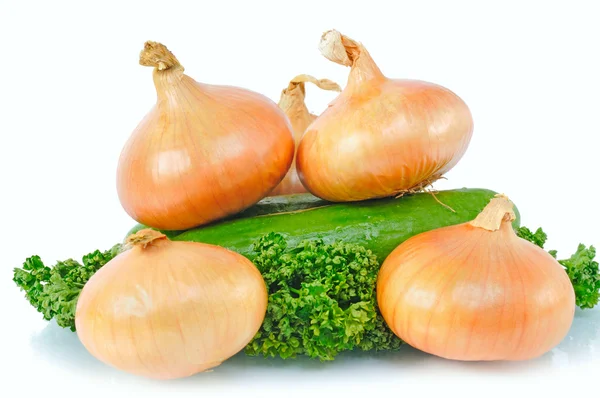 Onions, cucumber, parsley — Stock Photo, Image
