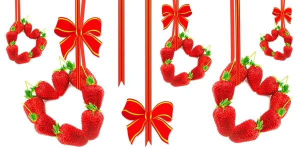 草莓和弓的心 — 图库照片