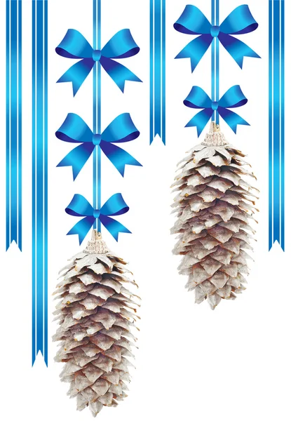 Dos conos de pino con arcos azules —  Fotos de Stock