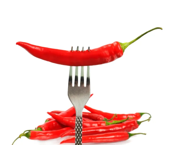 Un peperone rosso sulla forchetta — Foto Stock