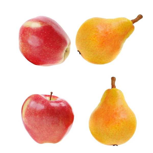 Twee rode appels en twee gele peren — Stok fotoğraf