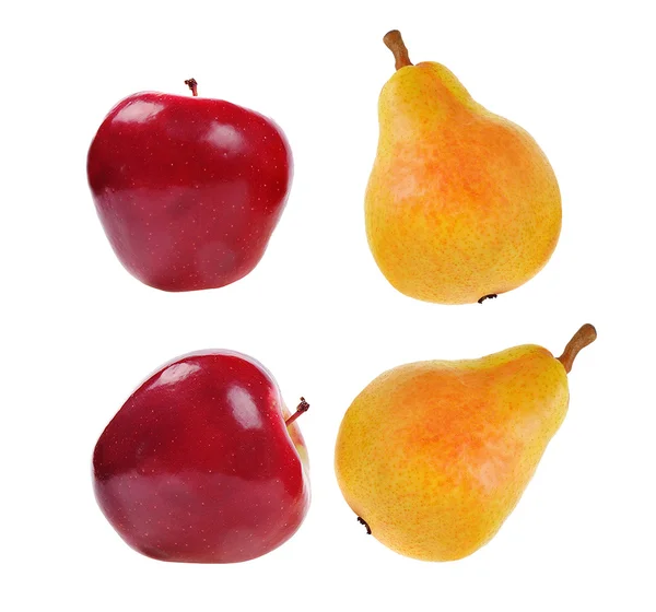Deux pommes rouges et deux poires jaunes — Photo