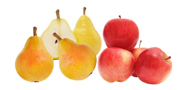 Красные яблоки и жёлтые груши — стоковое фото