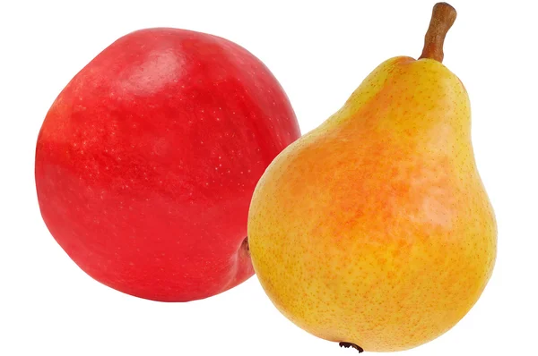 Gelbe Birne und roter Apfel — Stockfoto