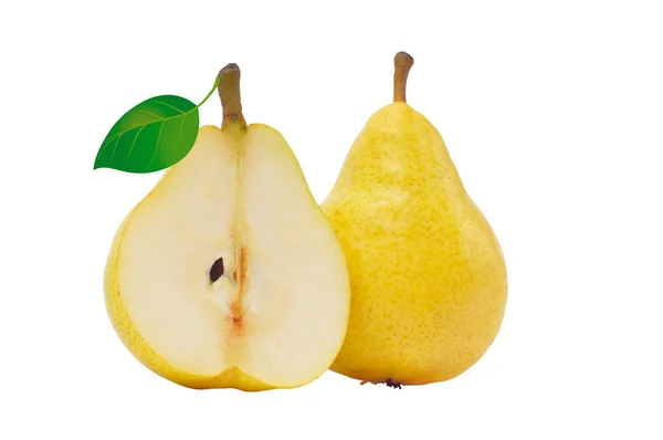 stock image Fresh yellow pear green with leaf