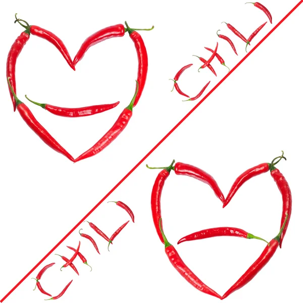 Chili peppers forming shape of heart — Stock fotografie