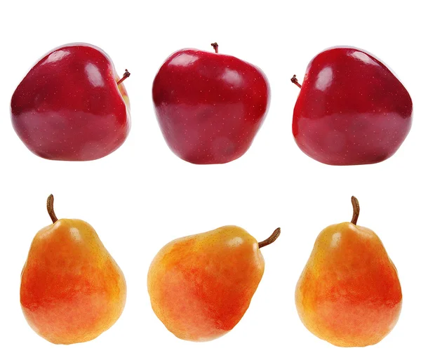 Färska röda äpplen och päron — Stockfoto