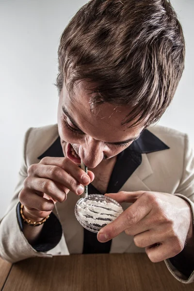 stock image Young White Male Drug User Snorting Cocaine in Suit