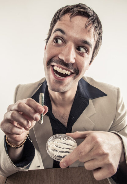 1970s Vintage Man Enjoying Cocaine Getting High