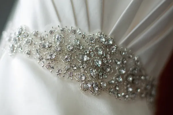 stock image Closeup of Jewels on back of wedding gown