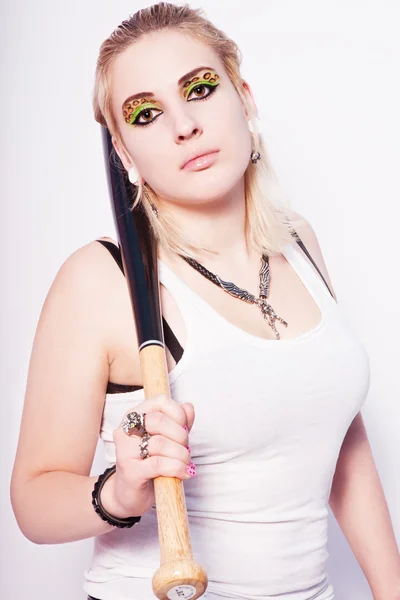 stock image Beautiful blonde punk girl with a baseball bat