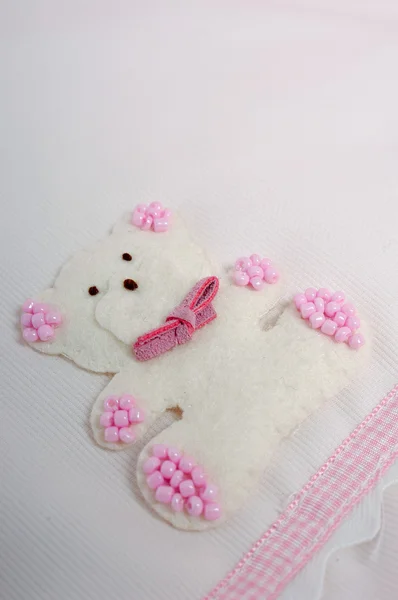 Teddy urso pelúcia tecido fundo — Fotografia de Stock