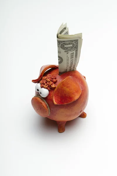 Piggy bank with $2 USD (portrait) — Stock Photo, Image