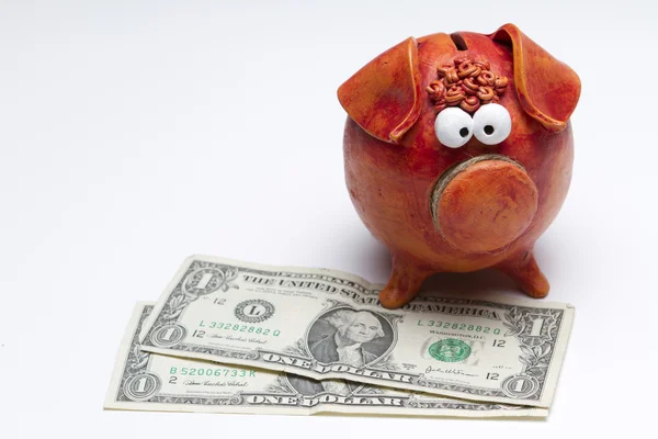 Piggy bank with US dollar bills — Stock Photo, Image