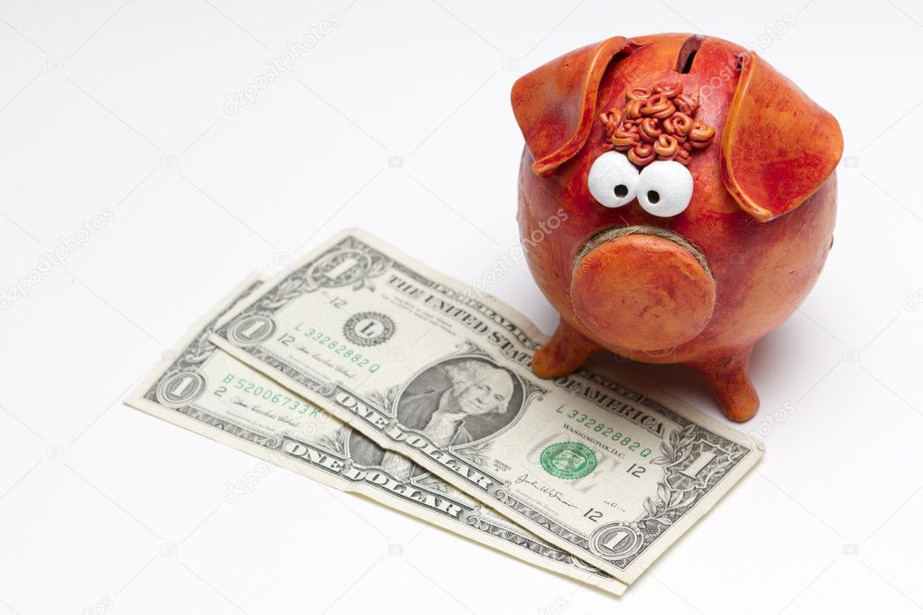 Piggy bank with US dollar bills
