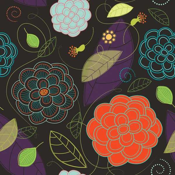 シームレスな花と葉のパターン — ストックベクタ