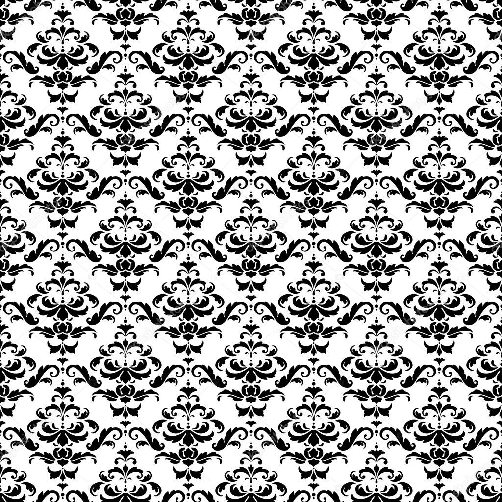 Seamless Black and White Damask Pattern