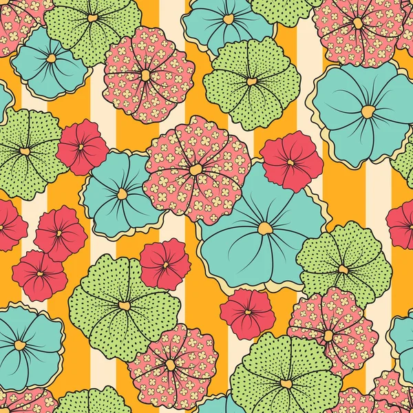 シームレスな花や縞模様 — ストックベクタ