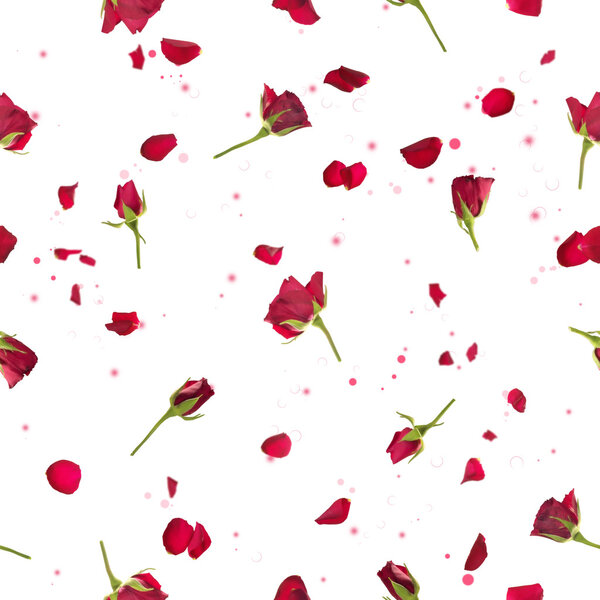 Seamless roses and petals in red