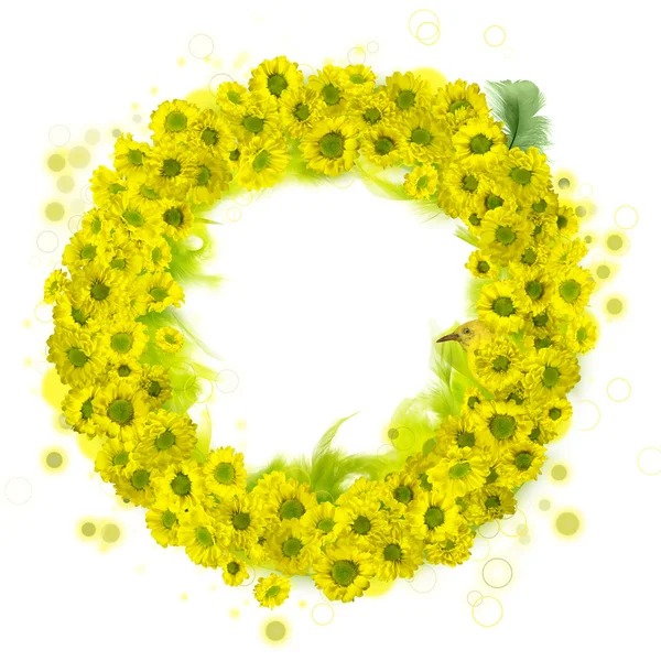 Graficzny wieniec - żółty kwiat w pióra — Zdjęcie stockowe