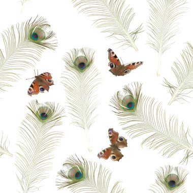 Seamless peacock butterfly pattern clipart