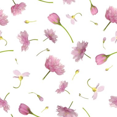 Seamless flying flowers in pink