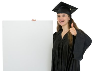 Mutlu mezuniyetler öğrenci kız boş billboard holding ve hatıraları