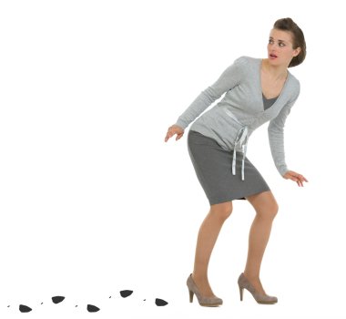 Sneaking business woman leaving trace clipart