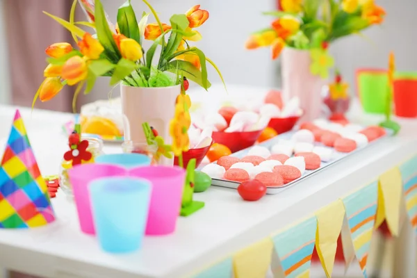 Closeup on table decorated for children's holiday — Stock Photo, Image