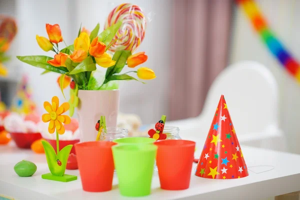 Closeup on table decorated for children's party — Stock Photo, Image