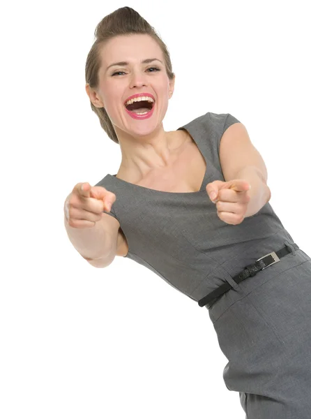 Happy woman pointing on you isolated — Stock Photo, Image